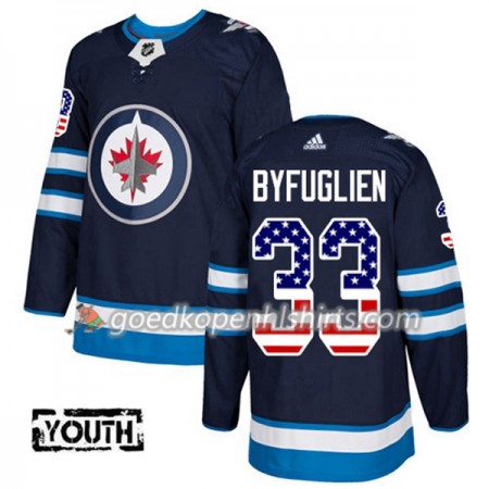 Winnipeg Jets Dustin Byfuglien 33 Adidas 2017-2018 Navy Blauw USA Flag Fashion Authentic Shirt - Kinderen